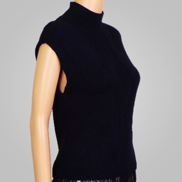 EXPRESS size S black knit short-sleeve turtle-neck pullover top cotton blend - Picture 4 of 16